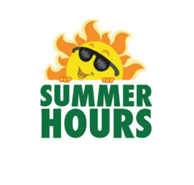 clip art of the sun wearing sunglasses with the caption Summer Hours